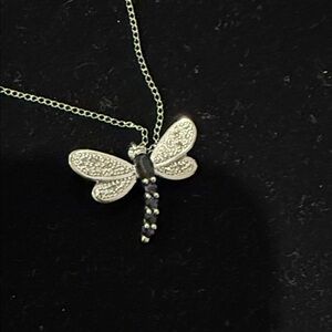 14K White Gold Dragonfly Pendant Necklace